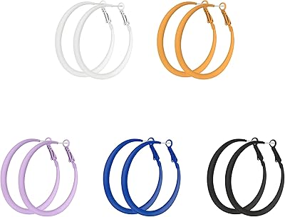 Ever Faith 5 pairs of colored creole earrings for women, retro neon earrings from the 90s, large earrings from the 80s, 5 mm acrylic earrings, crystal, without precious stones.. Shop without boundaries at DIAYTAR NIGERIA, offering affordable products with convenient delivery times.