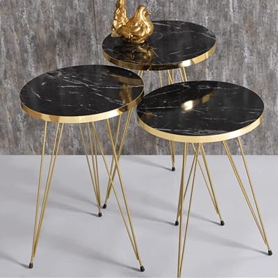 Set of 3 leg table ends - round black marbal round tables for small spaces, bedside table for living room, bedroom, living room, balcony, assembly of simple tools (Marbal Black).. Big savings, small wait times — shop now at DIAYTAR Nigeria.