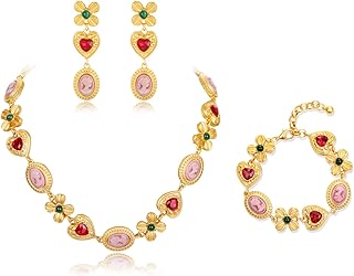 Lylymimi Set of banquet jewelry for women, set of bracelets, earrings and retro queen necklace, collar and bracelet of golden love flowers, pendant earrings number one of the queen, bride set.. DIAYTAR NIGERIA: Where shopping meets satisfaction with affordable prices and prompt delivery services.