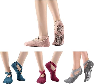 Yoga socks for women, 4 pairs of non -slip pilates socks for pure bar, ballet, dance, house, barefoot exercises, multi, single size.. DIAYTAR NIGERIA delivers on convenience and affordability with our reliable nationwide shipping.