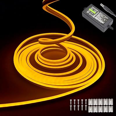 Yellow neon strip 16.4 feet/5 m, flexible and waterproof 12 V led neon strip for bedroom decoration and outdoor rooms [with AC adapter] (yellow).. DIAYTAR NIGERIA: Your partner in affordable online retail with reliable shipping across Nigeria.