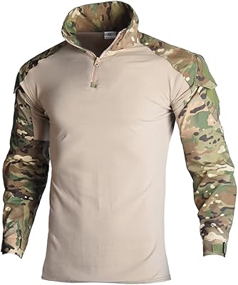Men's tactical shirt, military combat camouflage, long sleeve shirts with elbows for outside, 1/4 zipper.. DIAYTAR NIGERIA connects desire with fulfillment through our affordable e-commerce platform.