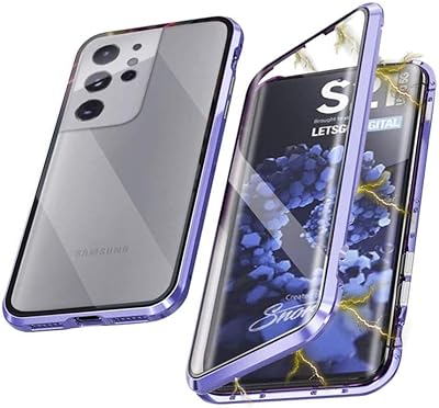 Samsung Galaxy S21 Ultra (6.8 \ ") 5g Magnetic shell shell with 360 ° transparent metal shocker camera protector front and rear glass in tempered glass monobloc design integral flap, purple protective cover.. Shopping made simple with DIAYTAR NIGERIA's vast selection and budget-friendly nationwide delivery.
