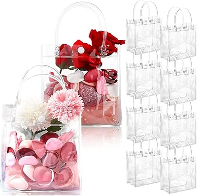 10 PIECES PROFARENT PVC gift bags with handles, small packaging bags transparent gifts reusable, transparent bags for valentine's day wedding flowers, 5.9 x 2.8 x 6.2 inches.. DIAYTAR NIGERIA: Bridging the gap between consumers and quality products with affordable nationwide shipping.