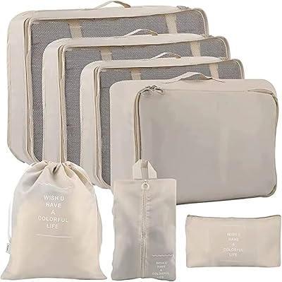 Nature Dream Lot of 7 travel bags to organize clothing and luggage in the shape of cubes, waterproof storage bag, clothes bag and travel accessories (beige).. Shop with purpose at DIAYTAR NIGERIA and receive your purchases at unbeatable prices within the week.