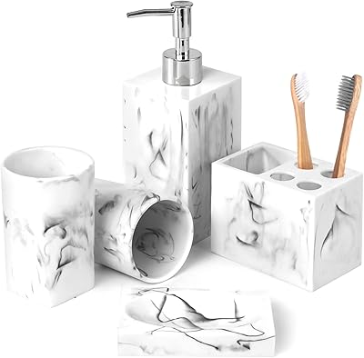 Hattori set of bathroom accessories, 5 rooms, soap dispenser and toothbar marble aspect for counter, toilets, apartment, resin sets, gift for women and men, white.. Experience the convenience of online shopping with DIAYTAR NIGERIA's reliable 5-8 day delivery service.
