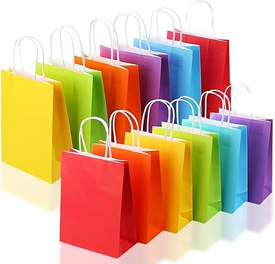 Ikasatm 12 pieces paper bags for party gifts with assorted color handle, kraft bags for birthday party gifts, grocery store, shopping, crafts - multicolored.. DIAYTAR NIGERIA puts thousands of products at your fingertips with affordable prices and delivery within a week.
