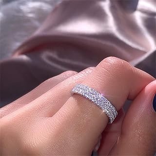 Sterling 925 silver ring with complete diamonds, three rows of cubic zircones, CZ diamonds, multi-rolled engagement ring for women tz.8.. Shop from Nigeria's largest product selection at DIAYTAR, with budget-friendly prices and swift delivery.