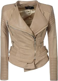 Swiss leather jackets for women, long sleeves, oblique zipper, short biker coat.. DIAYTAR NIGERIA: Connecting Nigerians with their needs through affordable prices and 5-8 day shipping.