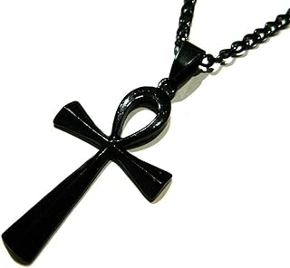 Black ankh necklace with Egyptian pendant on a Gothic chain Africa Death Sandman Mysterious Nubia Punk Cross Ansat African, Metal, Placing, Metal, Placing, Na Na.. DIAYTAR NIGERIA: Where every shopping need is met with affordable prices and timely delivery.