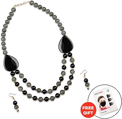 Hathkaam 2 layers 15 inch gray black together for women handmade with ceramic glass pearls stone elegant look girls earrings for work and party.. DIAYTAR NIGERIA: Your one-stop e-commerce destination with affordable prices and nationwide delivery in 5-8 days.