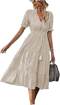 Shirt dress with short -sleeved short -sleeved summer sleeves and V -collar for Women Detailed Elegant Business Dress (Color: B, Size: XL).. DIAYTAR Nigeria delivers happiness in 5–8 days, no matter what you buy.