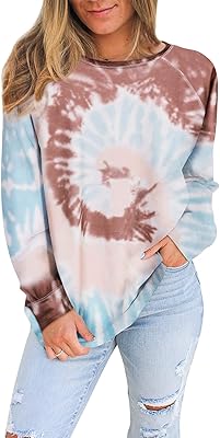Tie-Dye sweatshirt for women with long sleeves and round neck, a loose shirt without contrasting colors neck.. Shop with confidence at DIAYTAR NIGERIA, Nigeria's premier affordable e-commerce platform.
