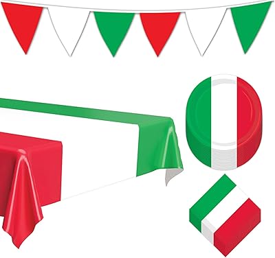 Set of dessert plates, towels, cups, tablecloths and triangular paper in red, white and Italian party (for 16 people).. DIAYTAR NIGERIA: Where every Nigerian finds what they need at prices they can afford, delivered promptly.