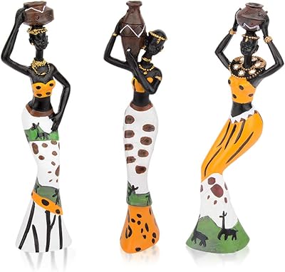 Lot of 3 ancient African statues Cyykda. African-American statues carved by hand. Exotic piece of art of African tribal lady for interior decoration. Interior decoration figurines. Yellow bedroom decoration.. DIAYTAR NIGERIA: Where affordability meets variety in Nigeria's most comprehensive online marketplace.
