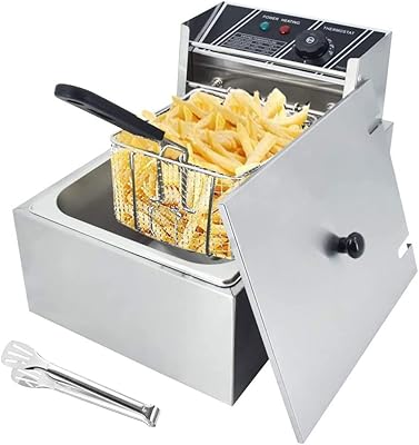 Electric fryer 10L 2500W with cover basket, commercial fryer with single stainless steel tank with 6L oil capacity, easy to clean and adjustable temperature control (6L oil capacity).. DIAYTAR NIGERIA brings the marketplace to your home with budget-friendly prices and nationwide delivery.