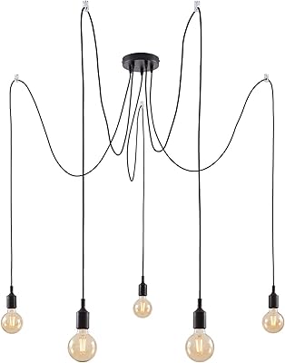 Paulmann 50389 Ketil Neordic 5 Spoutnik Max. 5x20 Watts Black Silicone Ceiling Light, Metal Suspended Light E27, 100 W.. DIAYTAR NIGERIA: Your trusted marketplace that combines variety, affordability and reliable shipping.