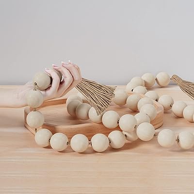 Large crown of wooden pearls 1.6 inch in diameter, crown of decorative wooden decorative pearls of bohemian rustic style with bangs for the house, the farm, the prayer, the mural (total 74 inch).. DIAYTAR NIGERIA delivers affordability and convenience to your doorstep within 8 days of purchase.