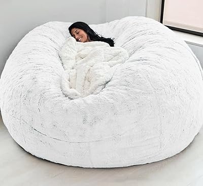 Pear armchair cover, giant fur pouffe cover, living room furniture, large round and fluffy fake fur, sofa bed for adults without filling (color: white, size: 5 feet).. Shop confidently with DIAYTAR NIGERIA's vast product range and budget-friendly nationwide shipping.