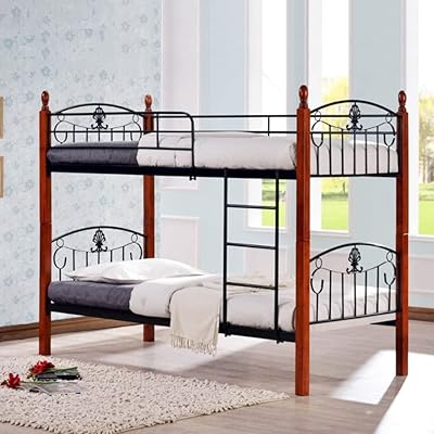 Bunk bed in solid wood with 2 medical mattresses, bunk bed in metallic steel and solid wood, durable railings for the house, the house, the studio, the apartment - KB917.. Unlock endless possibilities with DIAYTAR NIGERIA's affordable marketplace and reliable delivery service.