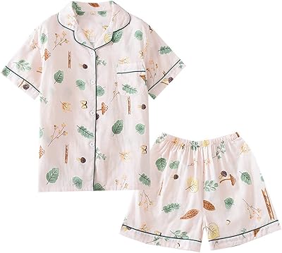 Large size set Ymikea, pajamas for ladies in cotton gauze, thin section, ample Korean version of house clothes with short sleeves (size: size m).. DIAYTAR NIGERIA: Connecting Nigerians with their needs through our affordable and diverse marketplace.