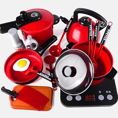 B&K 19 pcs Set of children's kitchen accessories, children's kitchen toys, pots and stoves for toddlers, kitchen utensils to pretend to chef, false food, birthday gift for girls and boys (red 19 pcs).. Shop electronics, clothes, and everything in between on DIAYTAR Nigeria.