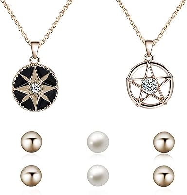 Set of pink jewelry, crystal star necklace and screw earrings chain for women and girls.. DIAYTAR NIGERIA: Where shopping is easy, prices are low, and delivery is just days away.