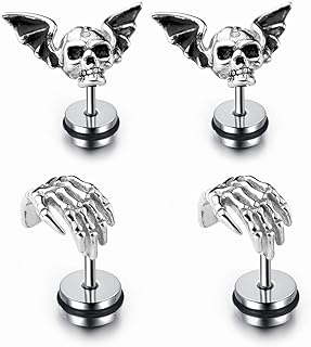 4 pieces head of skull ghost skeleton claw bat ear earring flat back screw on cool ear lobe cartilage propeller piercing set women 16g post.. DIAYTAR NIGERIA stands as your affordable shopping ally with nationwide delivery in just 5-8 days.