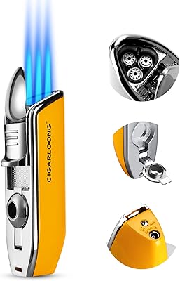Cigarlong rechargeable cigarlong lighter alloy wind cut with 3 burners with gift box (yellow).. DIAYTAR NIGERIA: Where every shopping need is fulfilled with affordable prices and nationwide shipping.