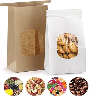 Bakery bags with transparent window, white kraft paper cookie bags with aluminum knot closure, standing dietary bags, sandwich bread bags, popcorn bags, candy bags for grocery store, wedding and party gifts - 100 pieces.. Shop for everything you need at DIAYTAR NIGERIA, with budget-friendly prices and quick delivery.