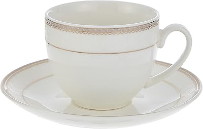 Set of shalo cups and saucers of good china, white/gold, 90cc, TS-90-Lin-e, 12 pieces.. Join thousands of satisfied shoppers on DIAYTAR Nigeria.