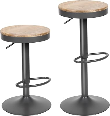 Utast Set of 2 rustic pivoting wooden bar chairs with an adjustable 30 '' height for the house and the kitchen, gray.. DIAYTAR NIGERIA brings the marketplace to every Nigerian home with affordable prices and quick delivery.