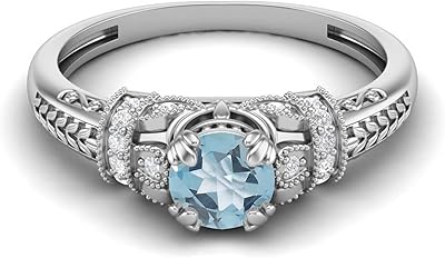 Promise ring with natural blue topaz of 5 mm round in Sterling 925 silver, flowery pattern.. Skip the lines and shop online — DIAYTAR Nigeria delivers to your door in days.