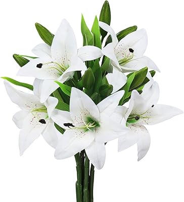 Jedao Real Touch Artificial Flowers of Lys Tigre for Wedding Day, House, Garden, Store, Office, 5 Bouquets of Artificial Flowers in Plastic (White).. Shop for everything you need at DIAYTAR NIGERIA, with budget-friendly prices and quick delivery.