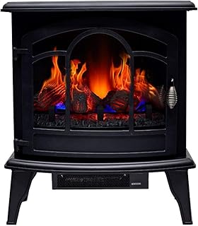 Electric fireplace with chimney lights surrounded by an old remote -controlled electric stove with LED light with wood.. DIAYTAR NIGERIA brings affordable shopping to your fingertips with reliable delivery in less than 8 days.