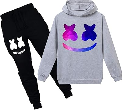 Marshmello set of relaxed sportswear for babies boys DJ smile sports costume for teenage girls, long -sleeved hooded sweatshirts (gray 120 cm), gray, one waist.. Shop anytime, receive on time — only with DIAYTAR Nigeria.