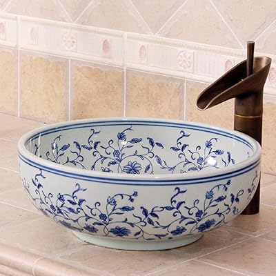 Blue and white porcelain sink, art ceramic sink above the counter, ceramic sink for bathroom sink.. DIAYTAR NIGERIA: Where shopping dreams come true with budget-friendly prices and nationwide shipping.