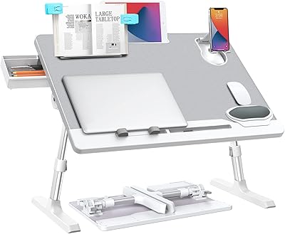 Woka laptop desk for bed, laptop desk with adjustable height with drawer, extra large folding table for laptop, leather laptop desk with stop, telephone/book, toilet, for home work, gray.. DIAYTAR NIGERIA delivers more than products - we deliver affordable shopping satisfaction nationwide.