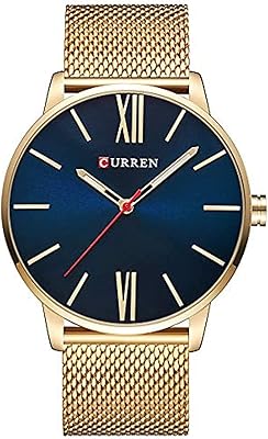 Luxury quartz watch for men, ultra fine dial, water -resistant, relaxed, sports watch (gold; color of the dial - blue), blue, small, bracelet.. Navigate countless options with DIAYTAR NIGERIA's comprehensive marketplace and budget-friendly shipping.