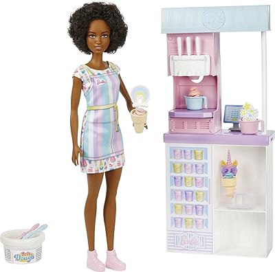 Barbie Ice Cream Shop game set with 12 -inch brown doll, ice cream manufacturing function, 2 pastry containers, 2 bowls, cone, 3 decorative decorations, 2 spoon and spoon, 3 years and more.. DIAYTAR NIGERIA delivers what you want at prices you'll love, all within 5-8 days nationwide.