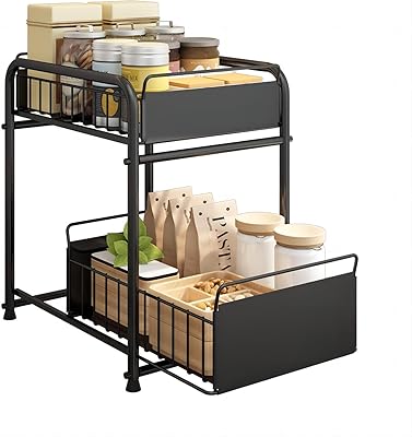 Storage shelf for Linoside Kitchen Comptor Organizer under sink at 2 levels with drawer.. DIAYTAR NIGERIA brings affordable shopping to your fingertips with reliable delivery in less than 8 days.