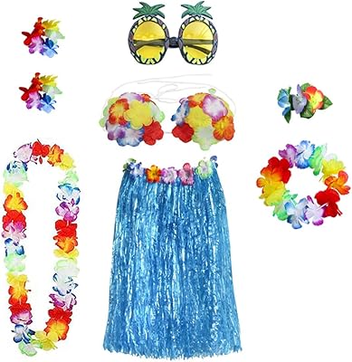 Set of 8 -piece costumes, 60 cm Hawaiian lawn skirt, Hawaiian lawn skirt with sunglasses, necklace and bracelet, Luau party decoration supplies (blue).. Shop smart, shop DIAYTAR - Nigeria's most affordable e-commerce platform with nationwide delivery.