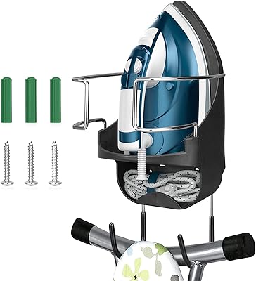 Wall support in iron plate, electric iron support, storage support for ironing board with removable hooks for the house, the bathroom, the laundry room (black).. Shop the future with DIAYTAR NIGERIA - thousands of products, unbeatable prices, delivery within a week.