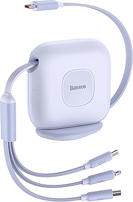 Basius 3-in-1 100W fast charging cable, retractable, 1.7 meters long, type C to L, USB C and micro, for data transfer for iPhone 14 pro, iPad and MacBook, micro, USB C for fast load for Huawei, Samsung and others (Violet).. Find everything you need at prices you'll love with DIAYTAR NIGERIA's comprehensive e-commerce platform.