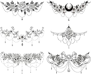 Temporary tattoo sticker 6 black sheets under bob for women, moon flower motif, pink knot, temporary tattoo stickers on chest, size, waterproof, body art 5.4 "x 9.4".. DIAYTAR NIGERIA redefines convenience with our diverse marketplace and affordable nationwide shipping.