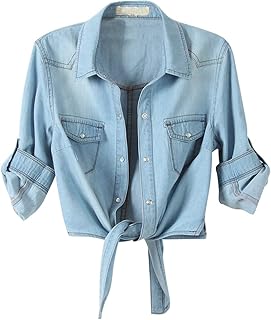 Short shirt in 3/4 -knotted Denim Chambray knotted on the front for women.. Enjoy low prices, wide selections, and reliable delivery with DIAYTAR Nigeria.