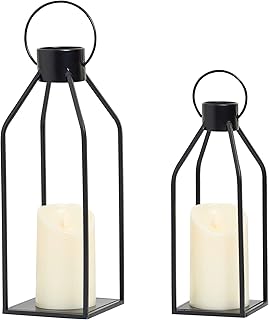 Lantern Decorative Modern Farm HBC Decor - Set of 2 decorative lanterns in black metal with flicker LED candles - 13 "x 10.4" spark plug lanterns for interior, exterior, table and shelf (without glass).. Order today, receive this week — shopping with DIAYTAR Nigeria is that simple.