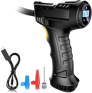 Wesfunly Tire inflator air compressor, portable car tire inflator with digital and LED light display, 12V rechargeable electric tire pump for cars, motorcycles, balloons, inflatable.. DIAYTAR NIGERIA brings the marketplace home to you with affordable prices and delivery in 5-8 days.