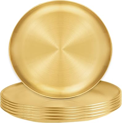 6 reusable plates in polished metal, 9-inch metal plates, camping restoration plates, golden trays for the kitchen, picnics, outdoor holidays.. DIAYTAR NIGERIA delivers more than products - we deliver affordable shopping satisfaction nationwide.