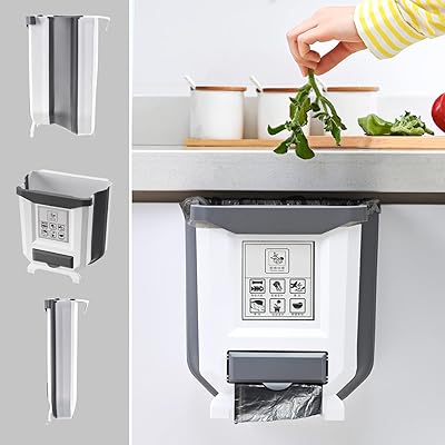 Lenfuos suspended trash can, foldable 9 L, kitchen trash can, suspended for kitchen trash, kitchen trash, cupboard door, car, bathroom, desk and bedroom (white).. DIAYTAR Nigeria: Shopping that fits your budget and your schedule.